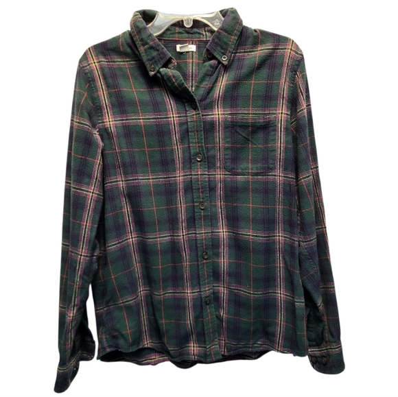 L.L. Bean Tops - L.L. Bean Women's Green Scotch Plaid Flannel Shirt, Relaxed - Size M